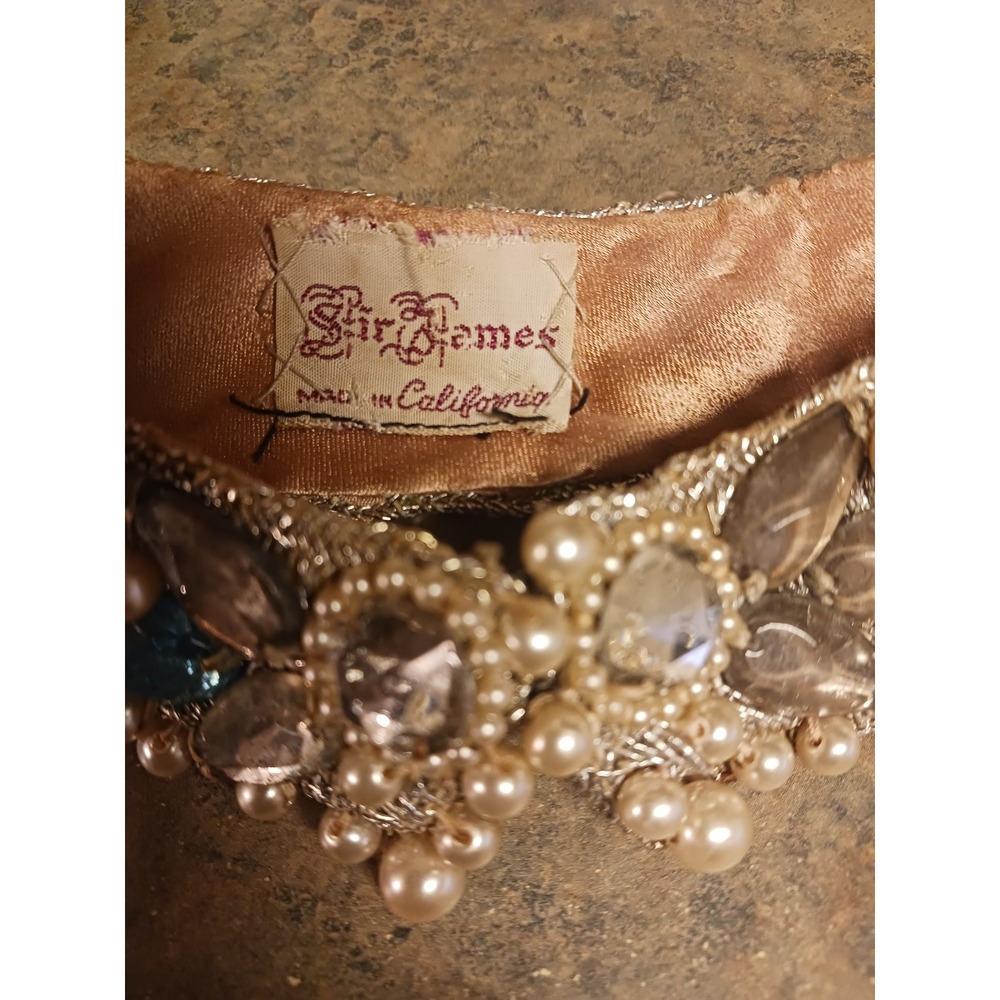 Vintage Sir James of California Beaded Faux Pearl Crystal Detachable Collar MCM - Picture 1 of 10